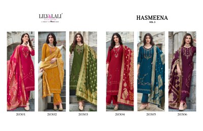 Hasmeena vol 3 by Lily and lali hand embroidered readymade suit catalogue at affordable rate readymade suit catalogs