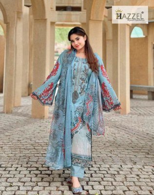 Hazzel Maria B. 2001 And 0308 Pure Cotton Printed & Embroidered Dress Material with Mal Mal Dupatta Wholesale  dress material catalogs