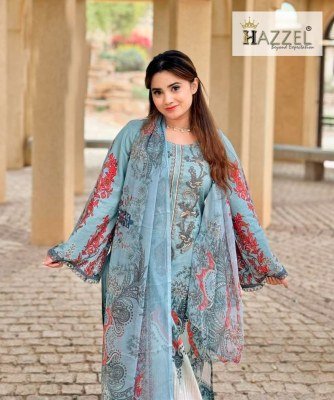 Hazzel Maria B. 2001 And 0308 Pure Cotton Printed & Embroidered Dress Material with Mal Mal Dupatta Wholesale  dress material catalogs