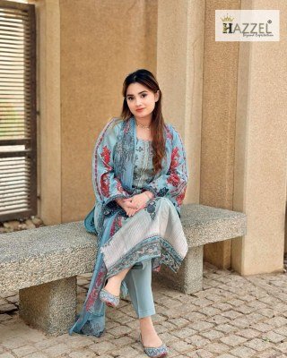Hazzel Maria B. 2001 And 0308 Pure Cotton Printed & Embroidered Dress Material with Mal Mal Dupatta Wholesale  dress material catalogs