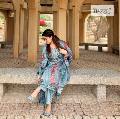 Hazzel Maria B. 2001 And 0308 Pure Cotton Printed & Embroidered Dress Material with Mal Mal Dupatta Wholesale  dress material catalogs