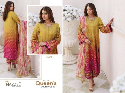 Hazzel by queens court vol 10 pure cotton printed self embroidered unstitched dress material  catalogue at low rate salwar kameez catalogs