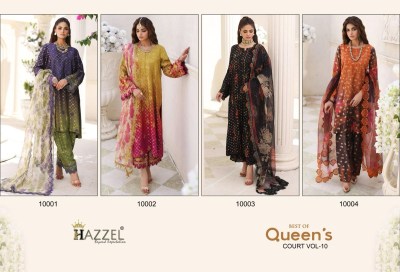 Hazzel by queens court vol 10 pure cotton printed self embroidered unstitched dress material  catalogue at low rate salwar kameez catalogs