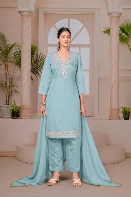 Heavy Mal Chanderi Kurti Pant with Hand Work & Mirror Work kurti pant with dupatta Catalogs
