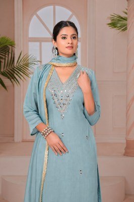Heavy Mal Chanderi Kurti Pant with Hand Work & Mirror Work kurti pant with dupatta Catalogs
