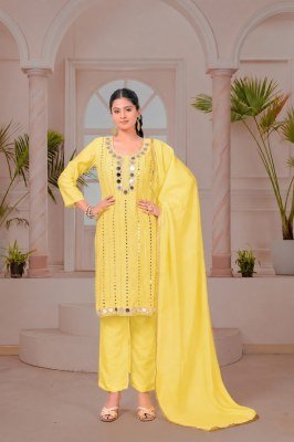 Heavy Mal Chanderi Kurti Pant with Hand Work & Mirror Work kurti pant with dupatta Catalogs