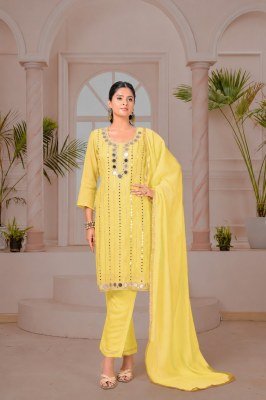 Heavy Mal Chanderi Kurti Pant with Hand Work & Mirror Work kurti pant with dupatta Catalogs