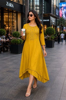 Heavy Rayon Slub Embroidered Kurti 