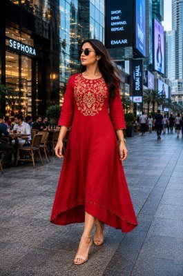 Heavy Rayon Slub Embroidered Kurti kurtis catalogs