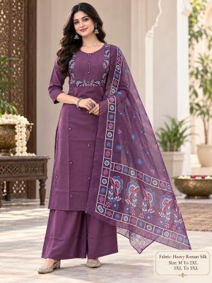 Heavy Roman Silk Straight Palazzo Pair Collection Size wise Combo Set
