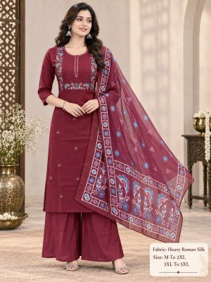 Heavy Roman Silk Straight Palazzo Pair Collection Size wise Combo Set