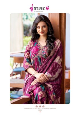 Heena vol 3 by Mystic 9 premium reyon foil print readymade suit catalogue at affordable rate readymade suit catalogs