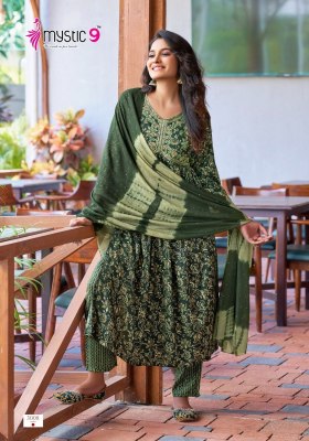 Heena vol 3 by Mystic 9 premium reyon foil print readymade suit catalogue at affordable rate readymade suit catalogs
