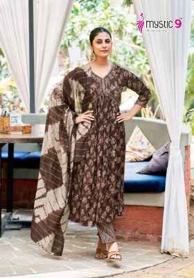 Heena vol 4 by Mystic 9 premium quality reyon foil printed kurti pant and dupatta catalogue at low rate readymade suit catalogs