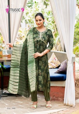 Heena vol 4 by Mystic 9 premium quality reyon foil printed kurti pant and dupatta catalogue at low rate readymade suit catalogs