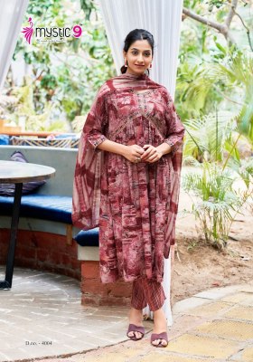Heena vol 4 by Mystic 9 premium quality reyon foil printed kurti pant and dupatta catalogue at low rate readymade suit catalogs