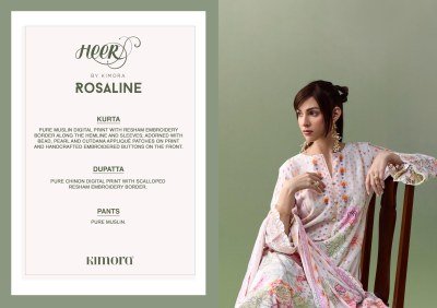 Heer by Kimora Rosaline Vol. 255 Pure Muslin Digital Print Embroidered Suit Set dress material catalogs