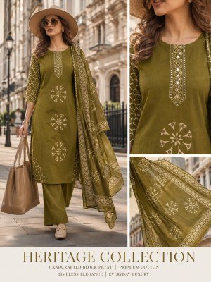 Heritage Collection Daboo Cotton 3 Piece Kurti Pant with Dupatta kurti pant with dupatta Catalogs