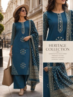 Heritage Collection Daboo Cotton 3 Piece Kurti Pant with Dupatta kurti pant with dupatta Catalogs