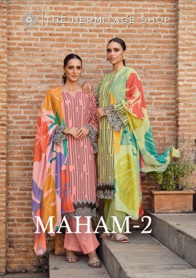 Hermitage Shop Maham Edition 2 Unstitched Pure Jam Satin Top with Digital Print And New Concept Sleeves  Viscose Rayon Bottom  Original Pure Muslin Ha Amavi