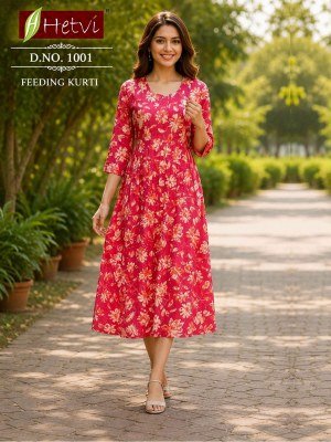 Hetvi Kalamkari Rayon Print Feeding Kurti readymade suit catalogs