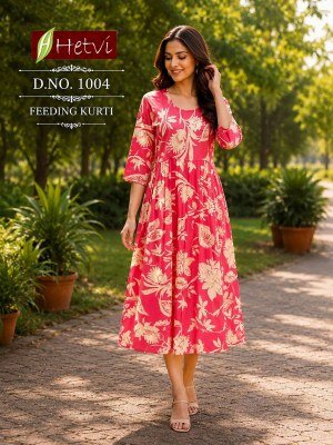 Hetvi Kalamkari Rayon Print Feeding Kurti readymade suit catalogs