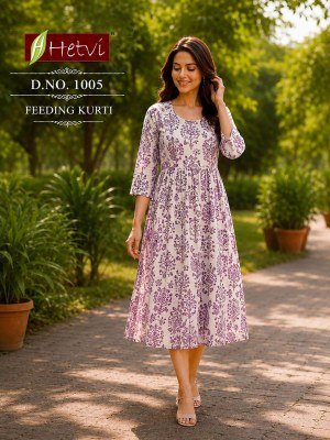 Hetvi Kalamkari Rayon Print Feeding Kurti readymade suit catalogs