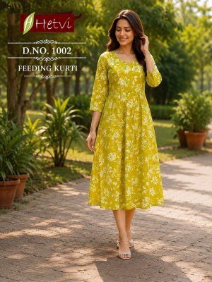 Hetvi Kalamkari Rayon Print Feeding Kurti readymade suit catalogs