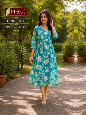 Hetvi Kalamkari Rayon Print Feeding Kurti readymade suit catalogs