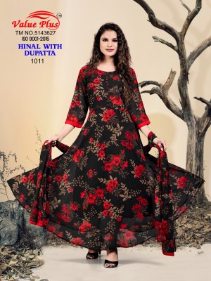 Hinal by Vlaue Plus Georgette Printed Flared Fancy Long Gown Catalogue at Low rate gown catalogs