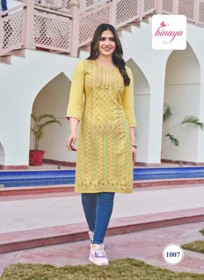 Hinaya present Tiara infinity vol  reyon slub printed handwork kurti catalogue at low rate kurtis catalogs