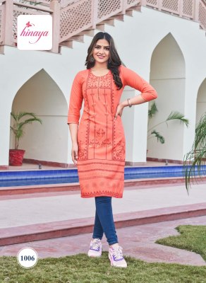 Hinaya present Tiara infinity vol  reyon slub printed handwork kurti catalogue at low rate kurtis catalogs