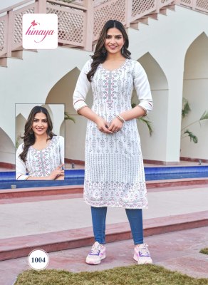Hinaya present Tiara infinity vol  reyon slub printed handwork kurti catalogue at low rate kurtis catalogs