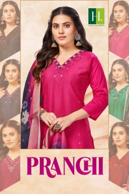 Hirwa by Pranchi fancy straight v neck kurti pant and dupatta catalogue at low rate hirwa