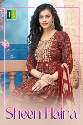Hirwa by Sheen Naira fancy reyon naira cut kurti pant and dupatta catalogue at affordable rate hirwa