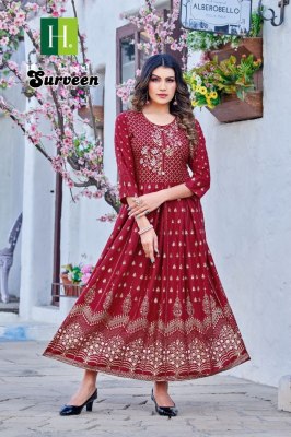 Hirwa by Surveen heavy reyon foil printed kurtis catalogue at low rate kurtis catalogs
