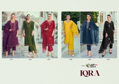 IQRA by LAdy leela embroidered silk readymade kurti pant and dupatta catalogue readymade suit catalogs