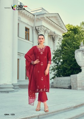 IQRA by LAdy leela embroidered silk readymade kurti pant and dupatta catalogue readymade suit catalogs