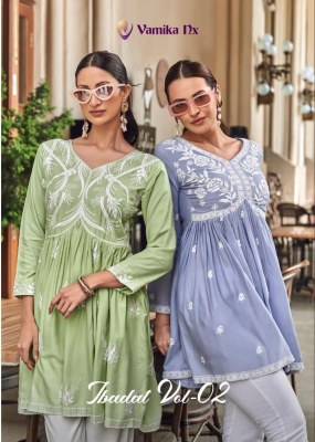 Ibadat vol 2 by Vamika eternally soothing shades of pink and floral design tunic catalogue western wear catalogs