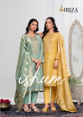 Ibiza Ishum Unstitched Luxurious Pure Simar Silk Jacquard Embroidery with Delicate Handwork and Upada Bottom Wholesale dress material catalogs