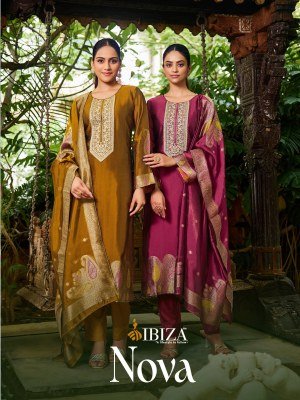 Ibiza Nova Unstitched Suit  Pure Banglory Silk Jacquard with Embroidered Top  Dupatta And Santoon Bottom Wholesale dress material catalogs