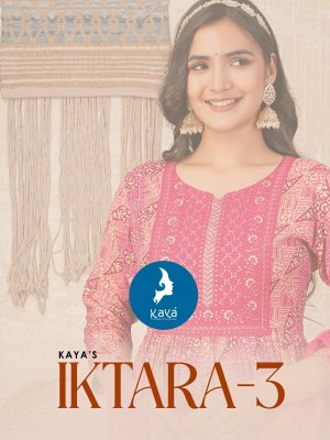 Iktara 4 by Kaya reyon foil printed nyra cut kurti pant and dupatta catalogue at low rate readymade suit catalogs