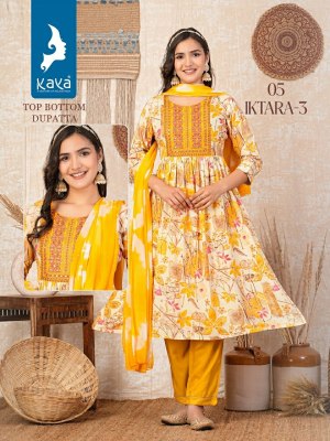 Iktara 4 by Kaya reyon foil printed nyra cut kurti pant and dupatta catalogue at low rate readymade suit catalogs