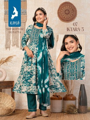 Iktara 4 by Kaya reyon foil printed nyra cut kurti pant and dupatta catalogue at low rate readymade suit catalogs