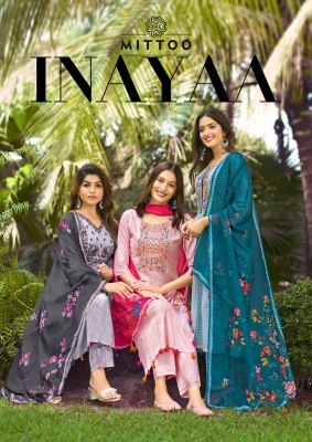 Innaya by Mittoo reyon printed thredwork kurti pant and dupatta catalogue readymade suit catalogs