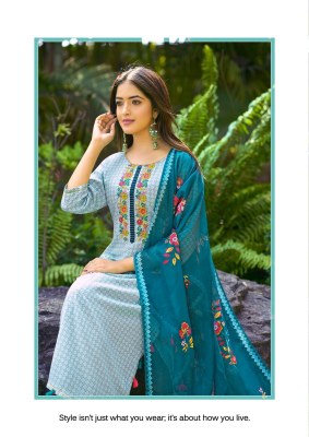 Innaya by Mittoo reyon printed thredwork kurti pant and dupatta catalogue readymade suit catalogs