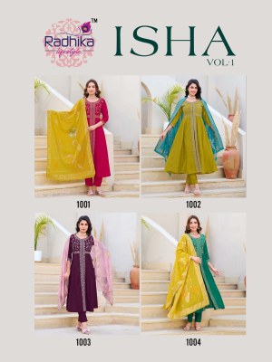 Isha vol 1 by Radhika Lifestyle Roman silk Embroidered readymade center cut pattern suit collection readymade suit catalogs