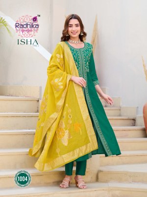 Isha vol 1 by Radhika Lifestyle Roman silk Embroidered readymade center cut pattern suit collection readymade suit catalogs