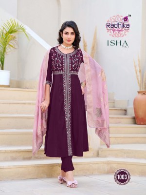 Isha vol 1 by Radhika Lifestyle Roman silk Embroidered readymade center cut pattern suit collection readymade suit catalogs