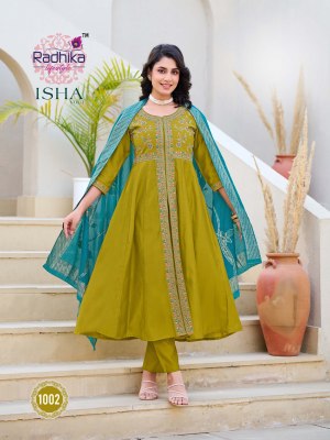 Isha vol 1 by Radhika Lifestyle Roman silk Embroidered readymade center cut pattern suit collection readymade suit catalogs